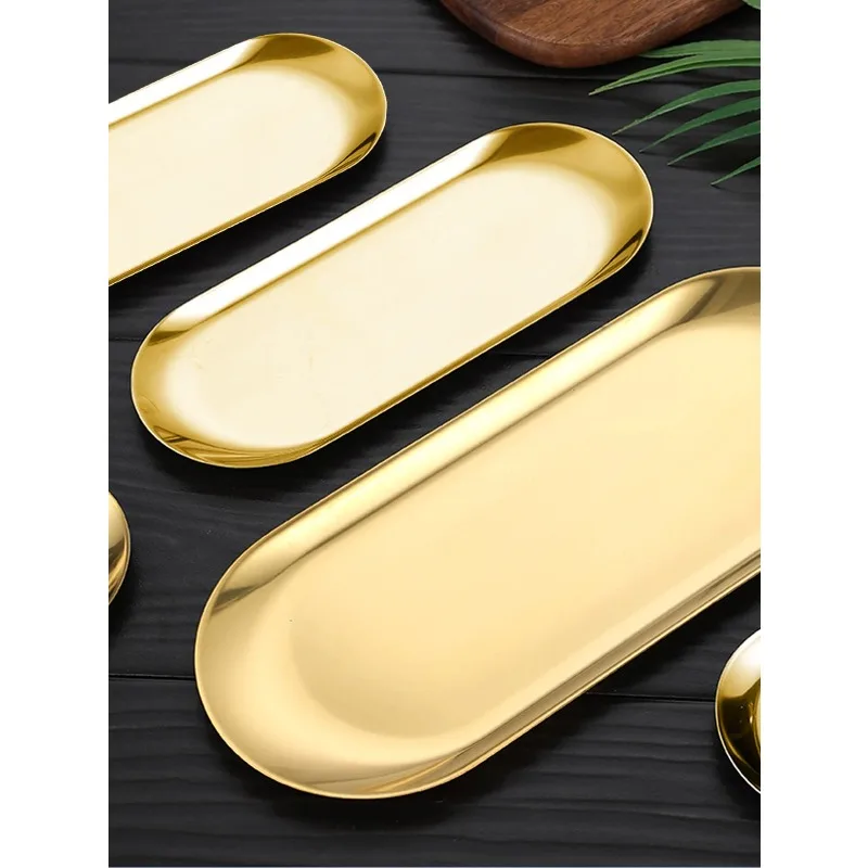 1/3Pcs Stainless Steel Gold Dessert Plate Cake Tray Snack Kitchen Plate Western Dish