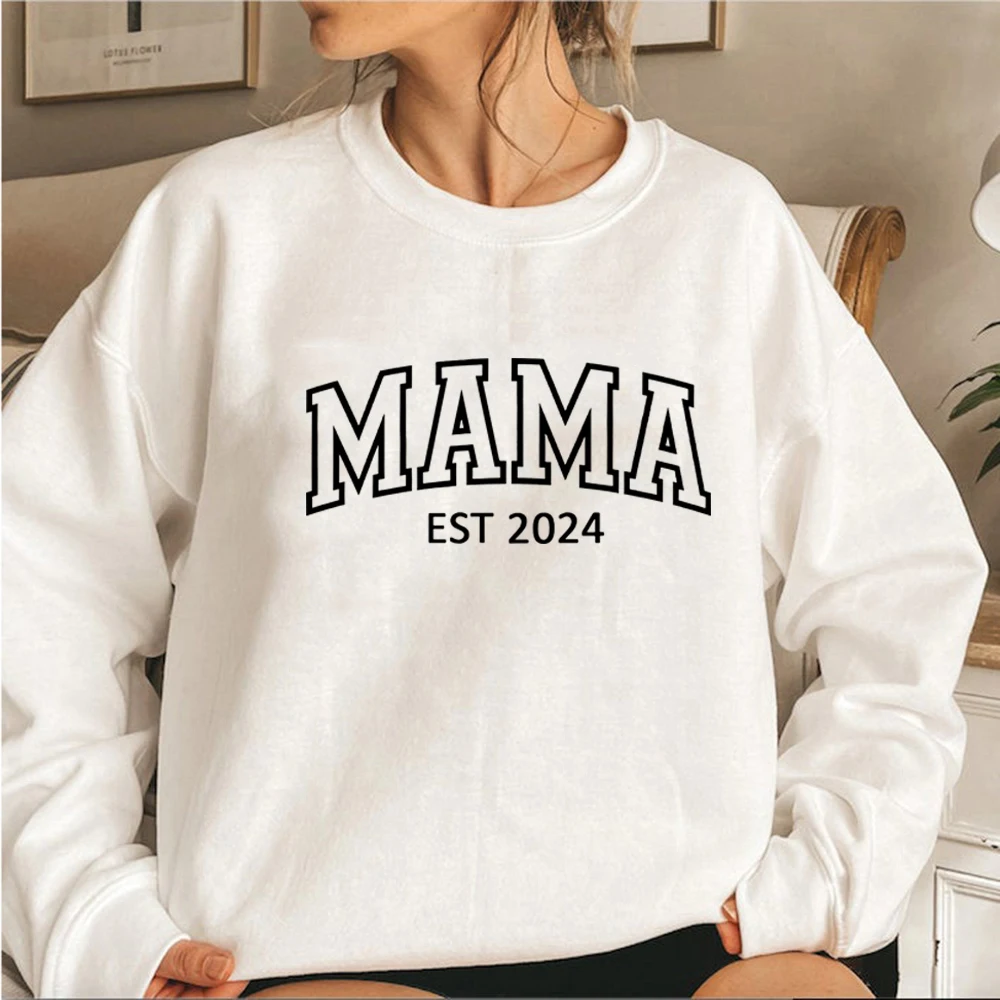 Mama Est 2024 Sweatshirt Mothers Day Gift Women Long Sleeve Crewneck Sweatshirts Personalized Hoodie New Mom Gift Mama Pullovers