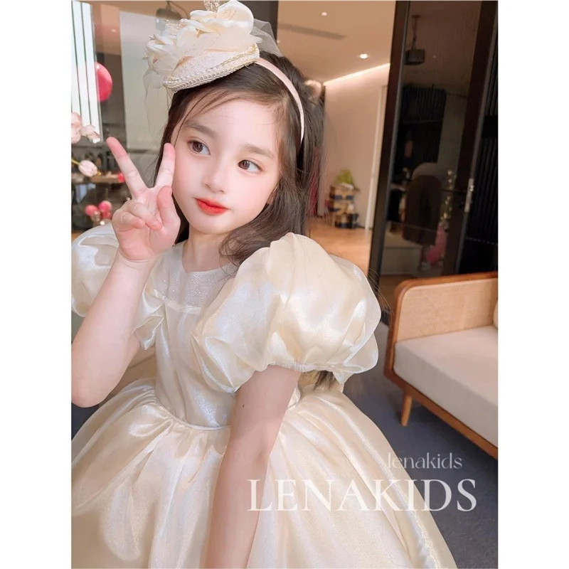 2024 New Girls Princess Tulle Dress Kids Puff Sleeve Mesh Dress Children Birthday Party Ball Gown Dresses Summer Elegant Vestido