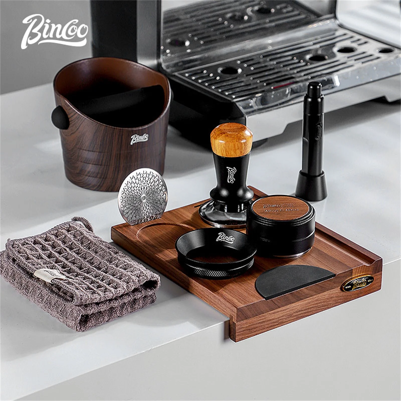 

Bincoo Coffee Tamper Holder Multifunctional Stand Walnut Espresso Tamping Station Mat Rack 51/53/58mm Coffee Barista Accessories