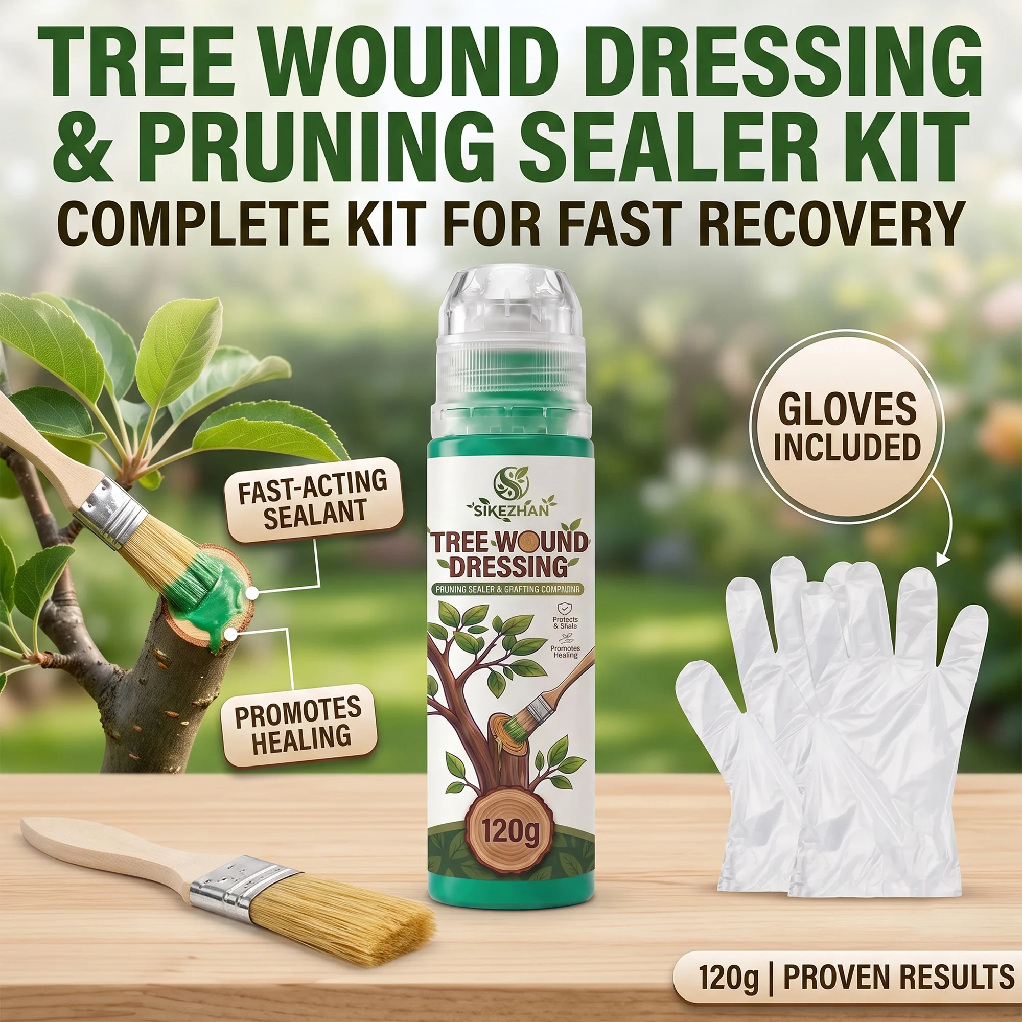 Tree Wound Dressing Sealer with Brush&Gloves 120g Complete Pruning Care Kit for Healing&Grafting Protection,Promotes Tree Health
