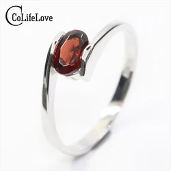 Simple Design Silver Garnet Ring 4mm*6mm Natural Red Garnet Gemstone Ring Solid Sterling Silver Fashion Gemstone Ring for Woman