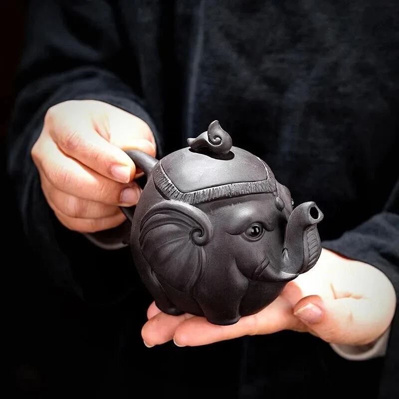 Yixing Zisha Purple Clay Teapot Handmade Elephant Tea Pot Exquisite Collection