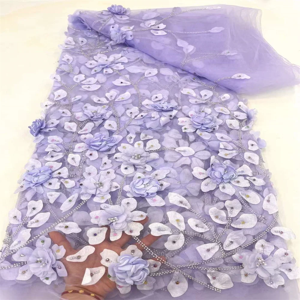 Tela de encaje africano de alta calidad, bordado con cuentas 3D, aplique de malla de flores, encaje de tul para coser vestido de fiesta de boda, 1-3XC4001, 2024