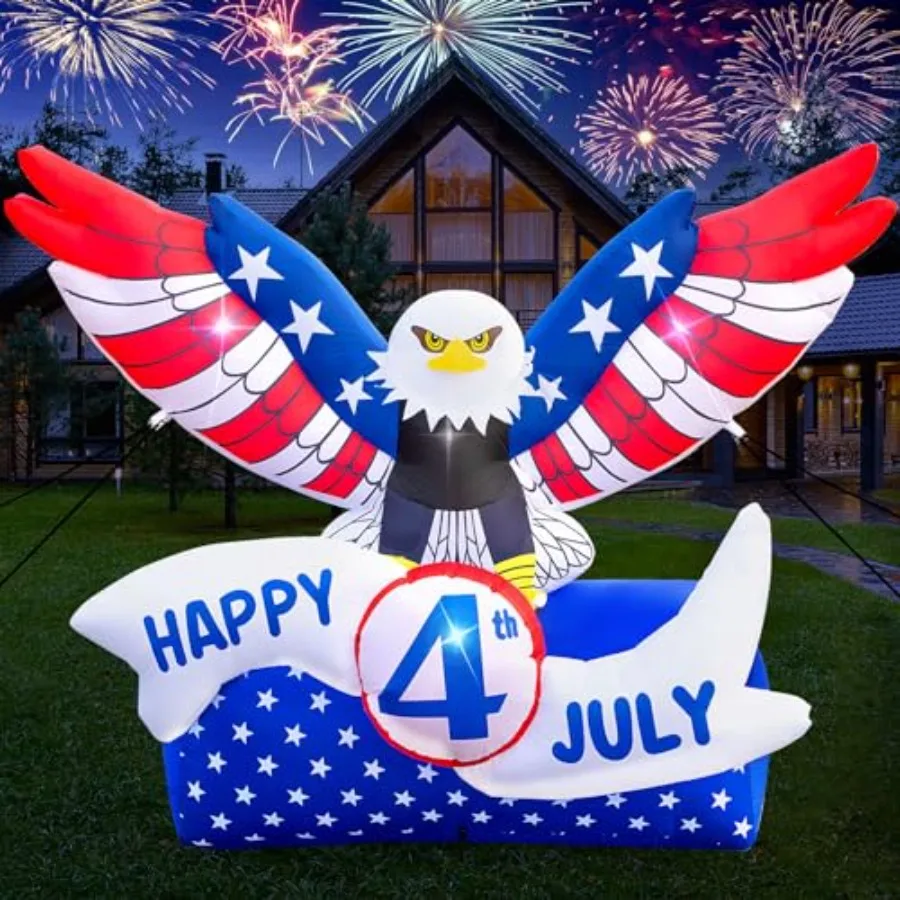 

7.2FT 4th of July Inflatables Outdoor Decorations Flying Eagle Patriotic Blow Up Yard Decorations with LED Lights Fourth of Jul