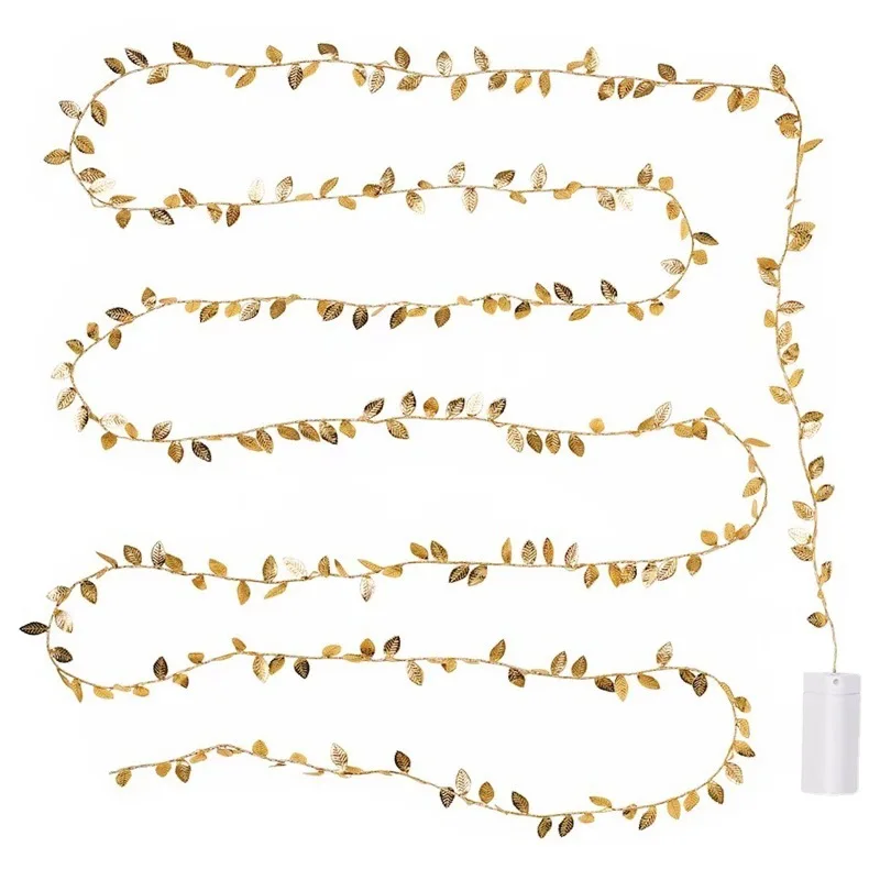 2M 20LED Golden Leaves String Fairy Lights For Wedding Birthday Party Decoration Home Garden Artificial Plant Garland Vine Light