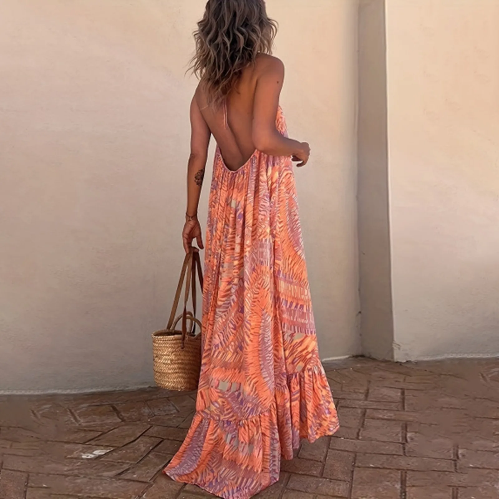 Elegant Women Long Dress Sleeveless Floral Print Casual Loose Summer New Beach Dress Female Vintage Fashion Bohemian Maxi Dress