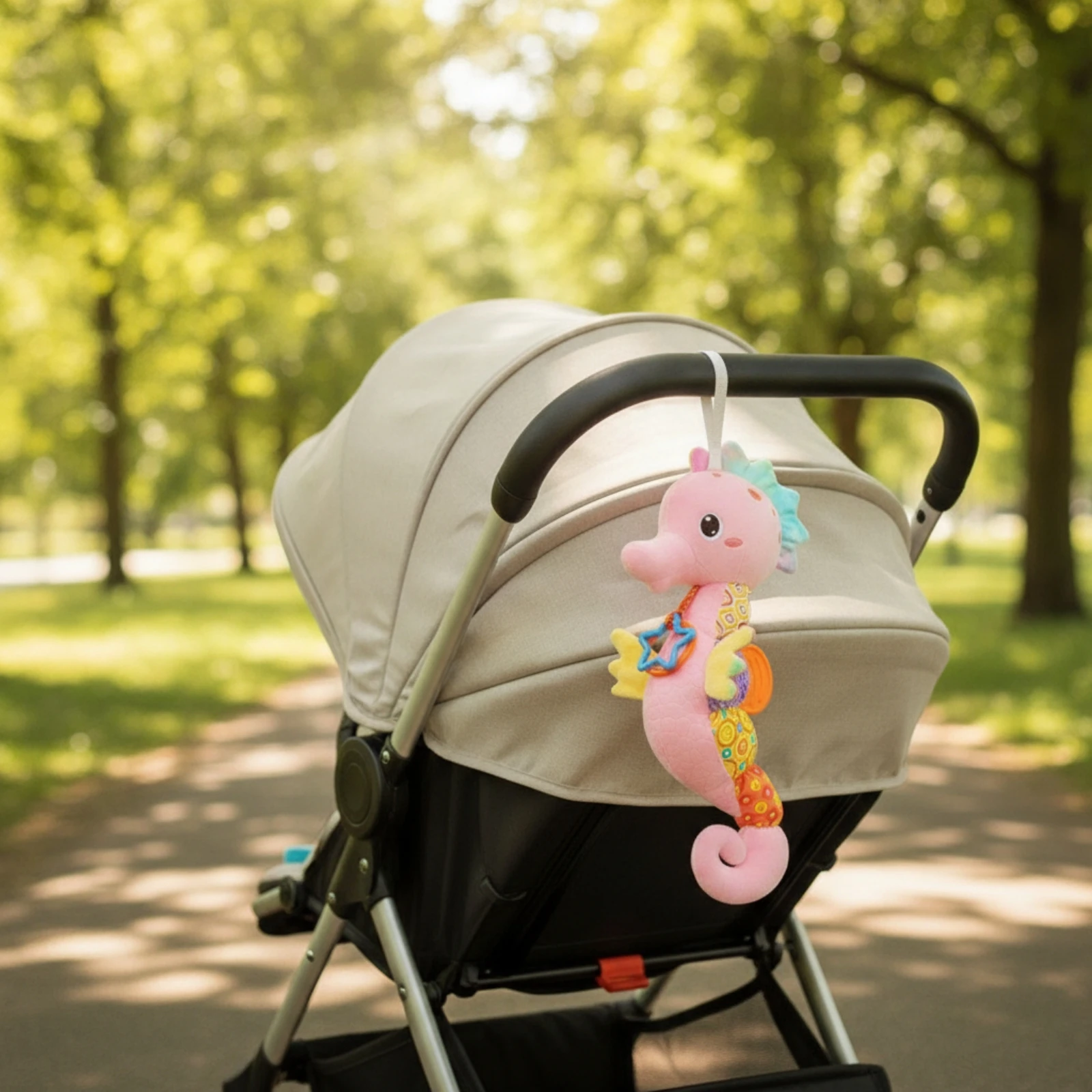 Soft Seahorse Adorable Stroller Toy with Hanging Strap Sensory Toy with Textured Fabrics Child-Safe Sea Animal Stuffed Animal