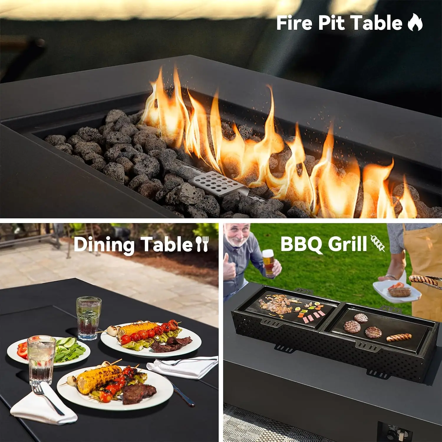 48 Inch Propane Fire Pit Table, Rectangle Gas Fire Table with Tank Cover, Customized