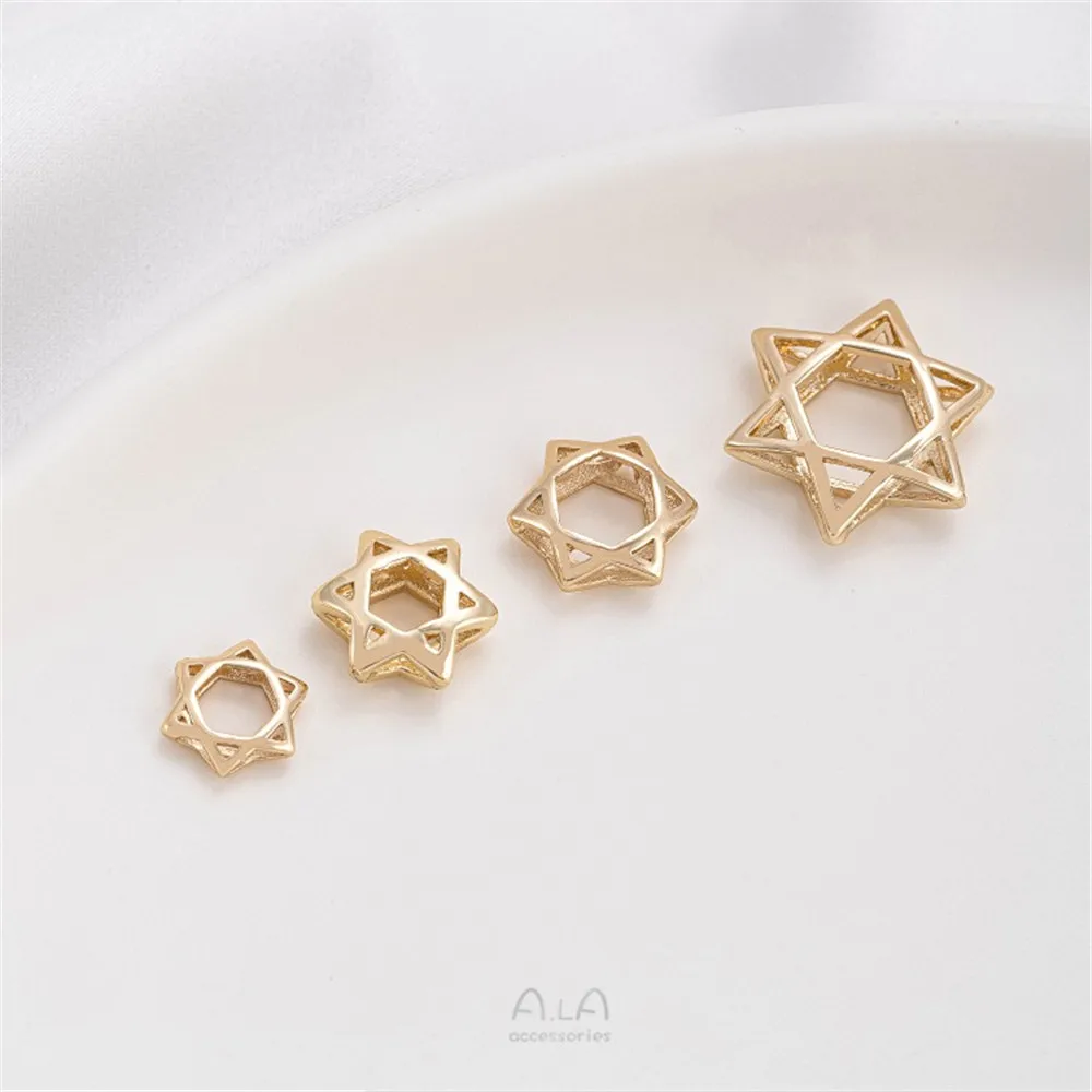 14K Gold-plated Hollowed Out Hexagonal Star Set Bead Ring, Handmade Beaded Partition Ring DIY Bracelet Necklace Accessories K034