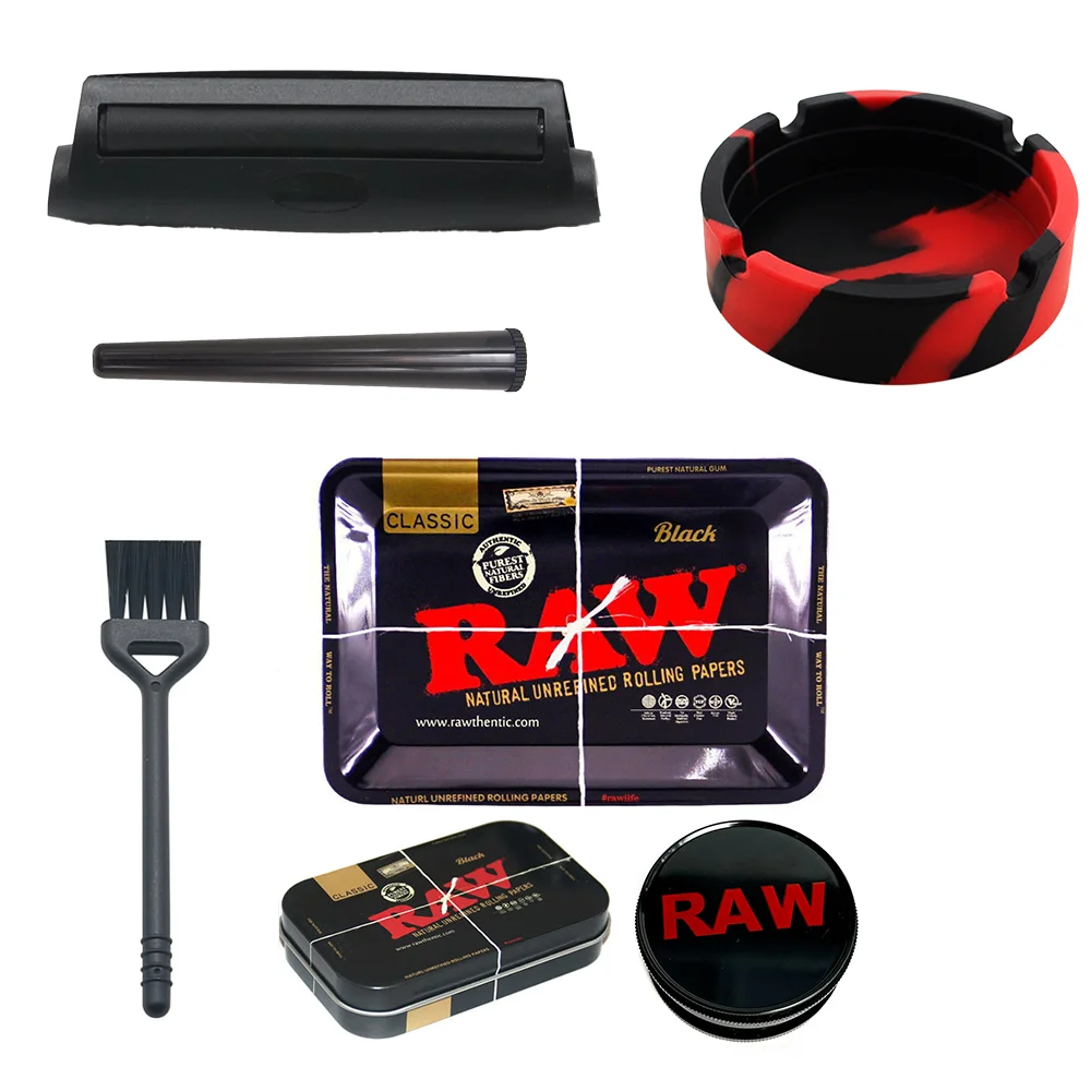60MM 2-Layer Herb Grinder+ Metal Tobacco Box+Manual Cigarette Rolling With+Ashtray + Storage Tube+Tobacco Cigarette Tray