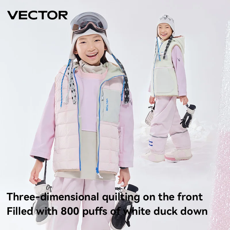 VECTOR Children\'s Double-sided Down Jacket Mid-level Vest for Warmth and Protection Suitable for Indoor and Outdoor Skiing
