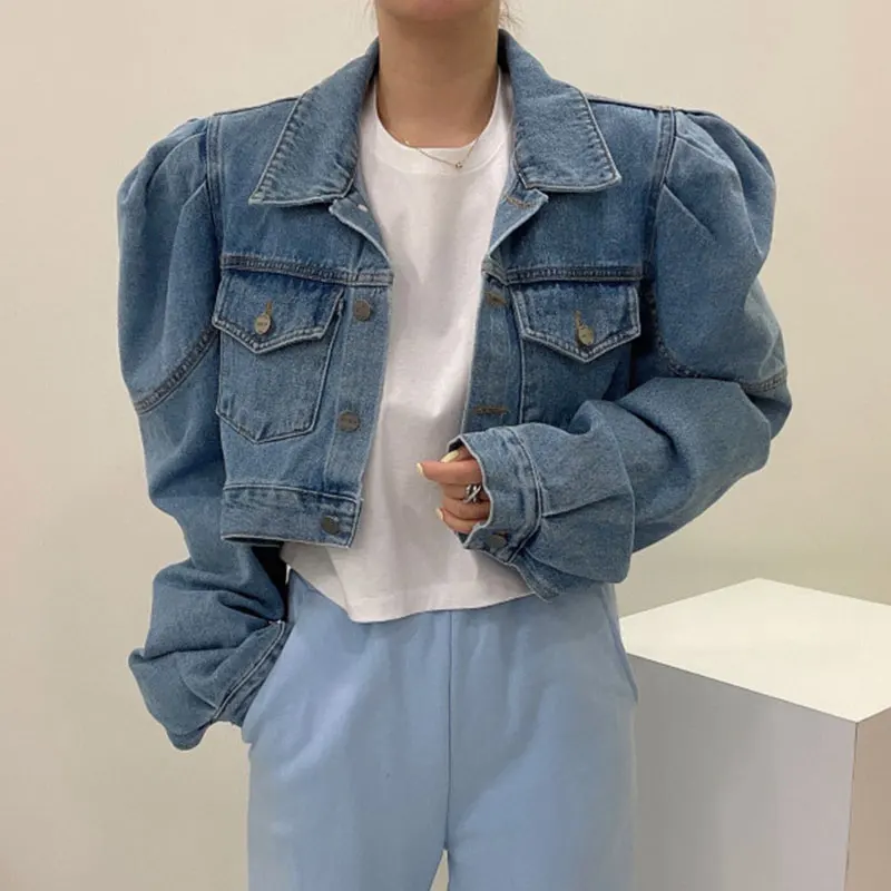 Matakawa Short Jackets Women Solid Autumn Puff Sleeve Vintage Korean Fashion Denim Chaquetas Simple Elegant Veste Femme 2 Matakawa Short Jackets Women Solid Autumn Puff Sleeve Vintage Korean Fashion Denim Chaquetas Simple Elegant Veste Femme 2