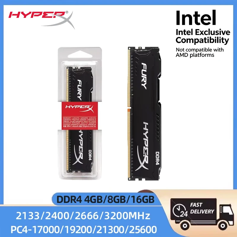 Memória RAM HyperX Fury DDR4 4GB 8GB 16GB 3200MHz 2666MHz 2400 2133MHz DIMM 288-Pin RAM para Desktop Compatível Apenas com CPU Intel