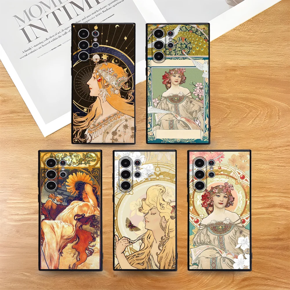 

A-Alfons Mucha Primavera Phone Case For Samsung Galaxy S25 S24 S22 S23 Ultra S21 S20 Plus 5G Frosted Non-Slip Full Cover Case