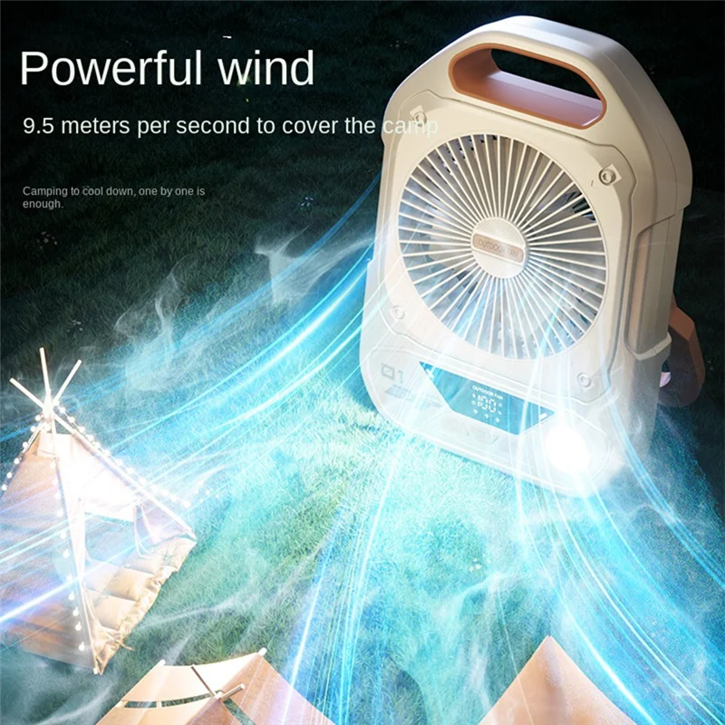 Portable Outdoor Camping Fan LED Light, 90° Auto-Oscillation Ideal for Desktop Use