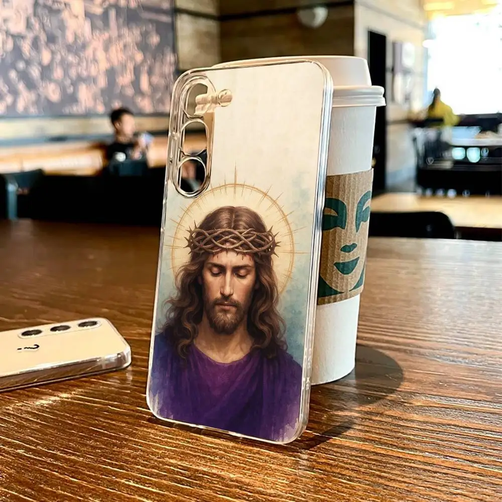 غطاء هاتف God Jesus Prray 1 لهاتف SamsungS25,24,21,22,23,30,Ultra,20,Plus,Fe,Lite,not,10,9,5G غطاء شفاف