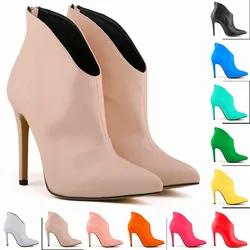 Matte Leather Women Shoes Retro High Heels Ankle Boots Female Pointed Toe Sexy Party Boots Zipper Autumn Short Boots Size 35-42