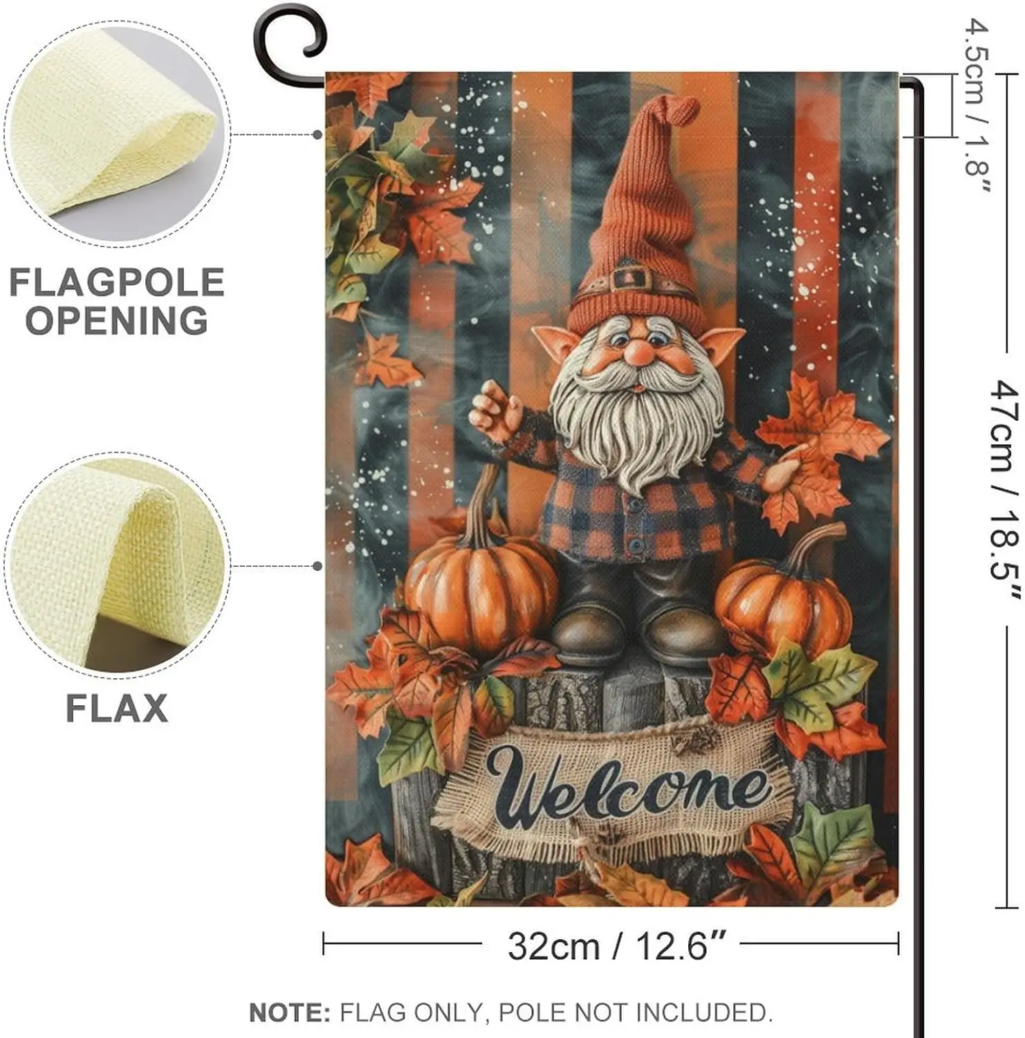 Welcome Pumpkin Gnome 4 Garden Flag 12x18 Inch Double Sided for Outside Small Burlap Yard Flag