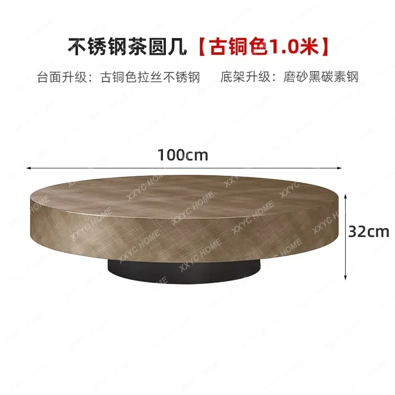 AALight Luxury Stainless Steel Brushed Coffee Table Modern Minimalist Round Household Tempered Glass Coffee Table