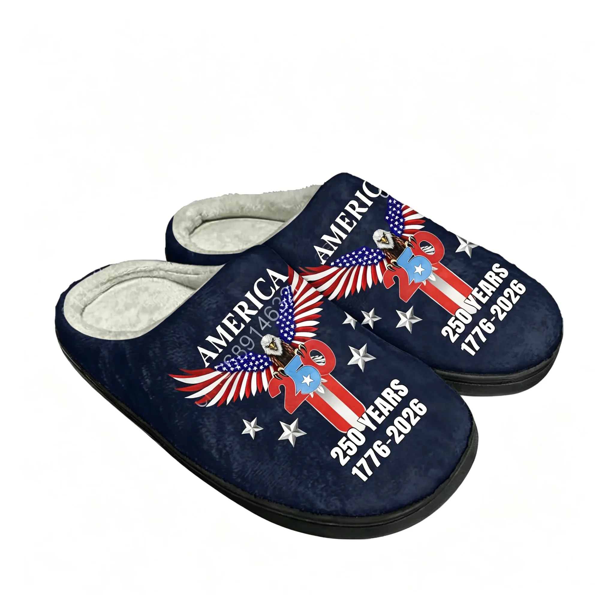 America 250th Anniversary 1776-2026 Cotton Slippers Mens Womens Elastic Keep Warm Shoes Plush Footwear Custom Thermal Slipper