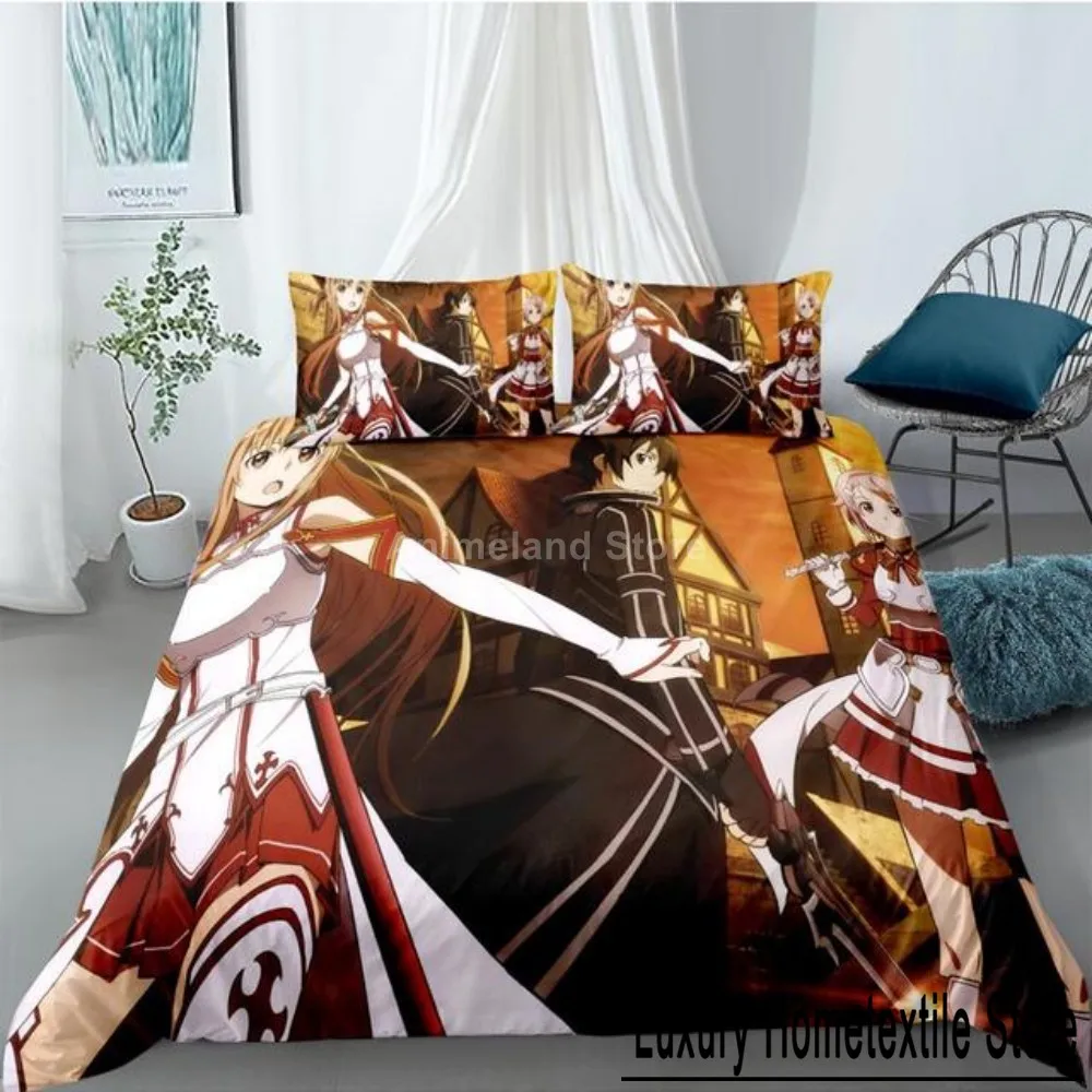 Sword Art Online Bedding Set Anime Bed Linen Quilt Duvet Cover Sets Home Decor Twin Single Queen King Size Fashion Gift Cartoon