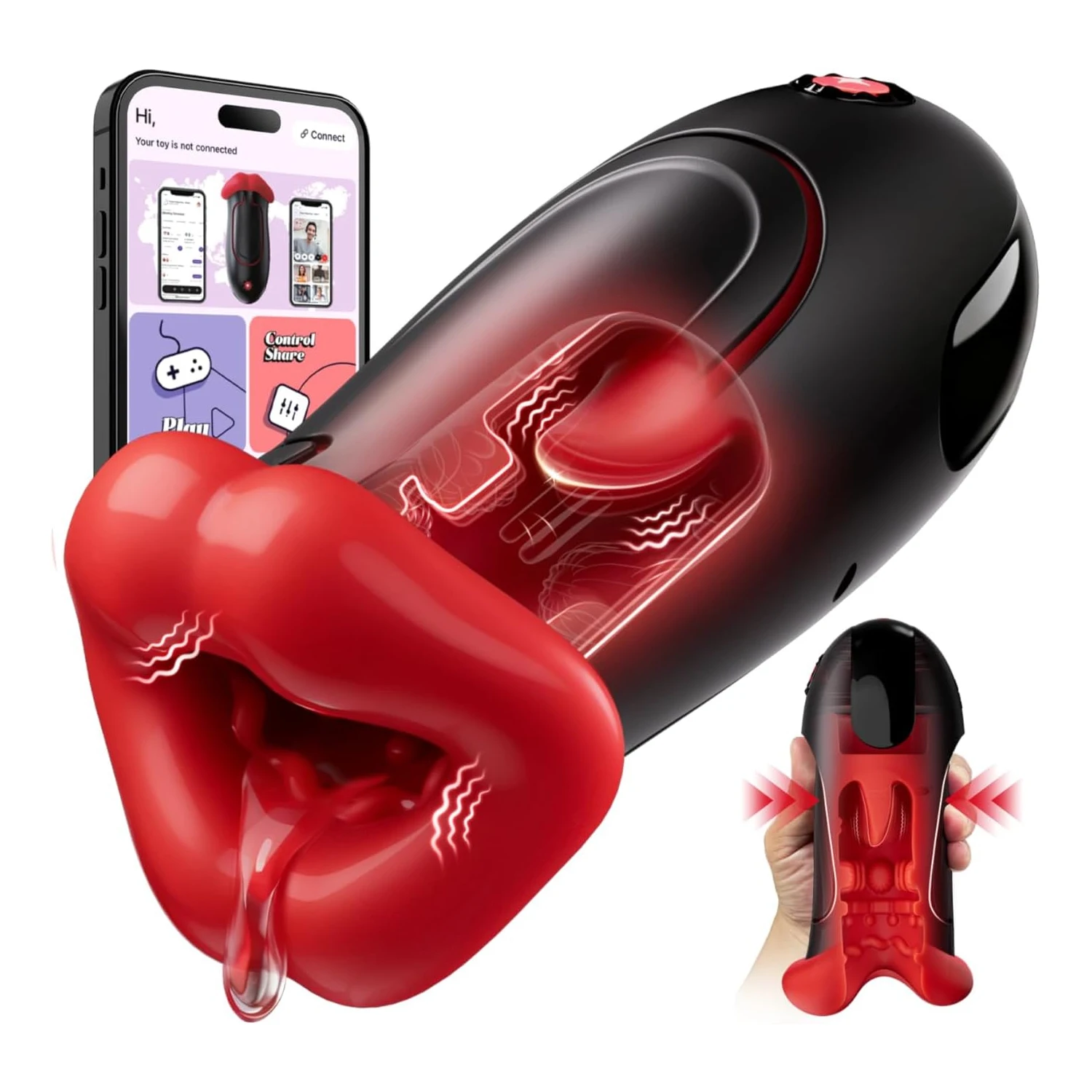 APP التحكم للعصر الكهربائية ذكر الاستمناء كوب الحلق العميق الفم اللسان هزاز 360 °   لعبة جنسية ملفوفة على الجيب للرجال