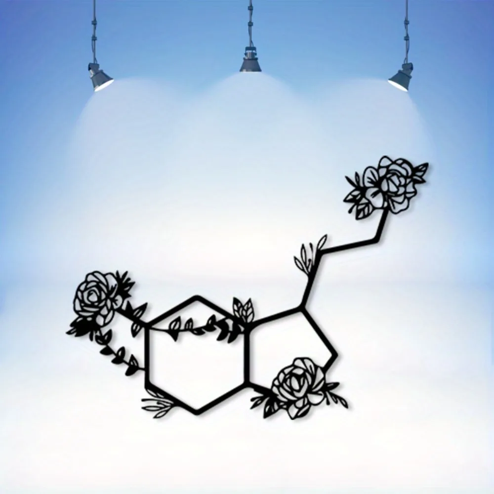 Vintage Metal Wall Art Serotonin Molecule Floral Iron Decor Weather Resistant For Chemist Science Lovers Home Living Room