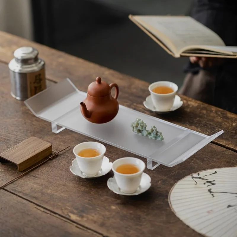 

Frosted Acrylic Tea Ceremony Organizer MultiLevel Storage Rack for Dry Brewing & Cup Display Zen Style Décor Tea Storage
