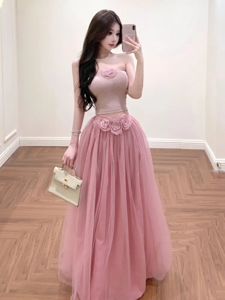 

Осенне-зимний сексуальный длинный комплект с высокой талией, со шнуровкой на груди и цветочной 3D-украской на день рождения, женская мода