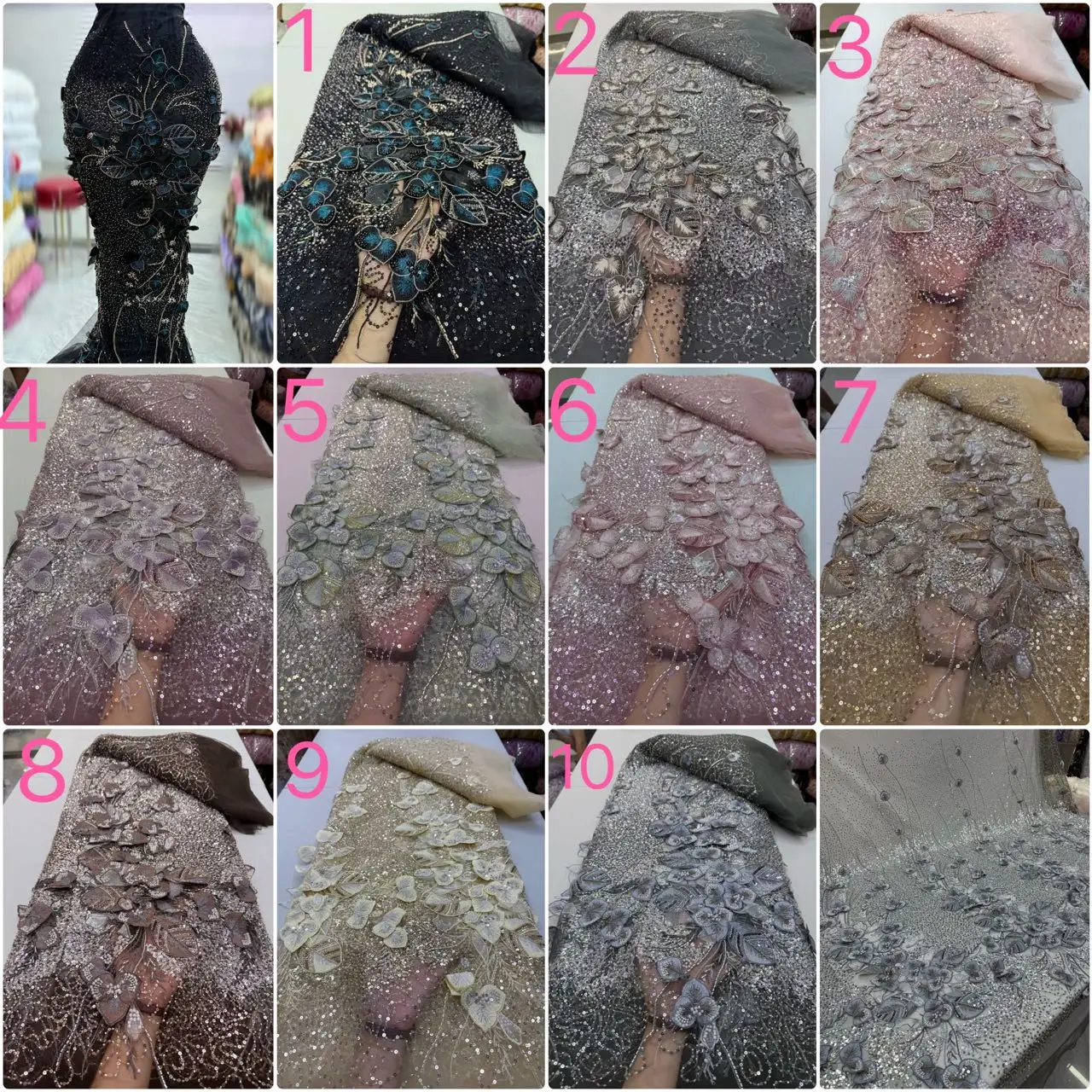 3d 꽃 페르시 레이스 원단 럭셔리 두바이 스팽글 자수 원단 웨딩 드레스 레이스 봉제 재료 얇은 명주 그물 원단