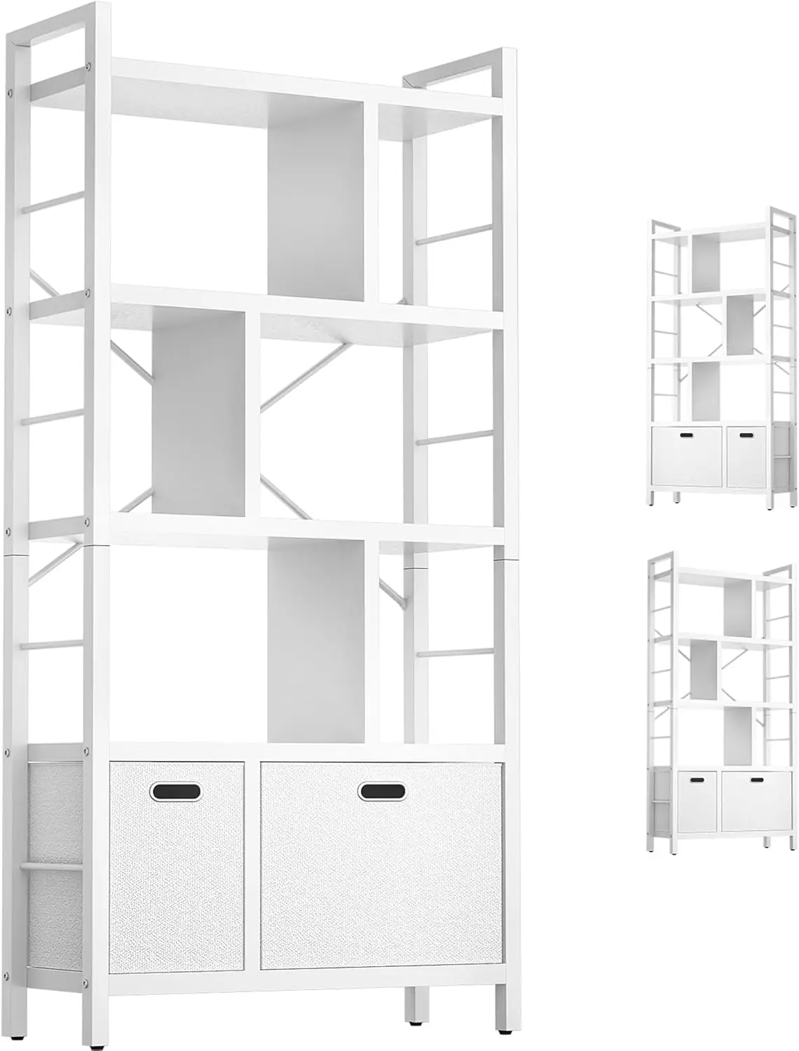 

armocity Bookshelf with Drawers - 5 Tier Tall Bookcase Geometric Modern Book Shelf Display Standing Bookshelves with Storage