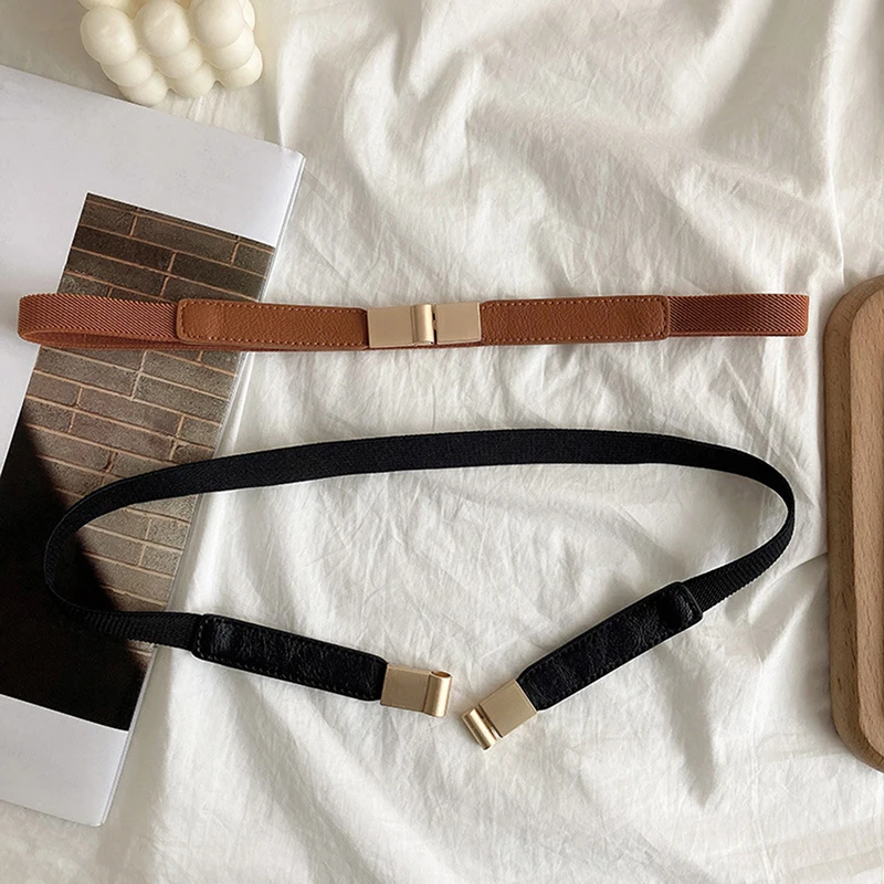 [YU]Leather Waistband for Women Dress Shirt Girdle Decoration Accessories Waist Seal Elastic Gold Buckle Fashion All-match