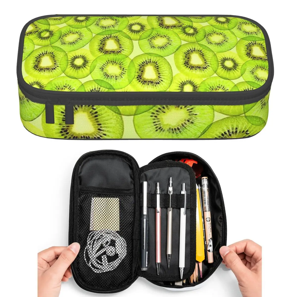 

Green Kiwi Slice Fruit Pencil Cases for Students Pen Box Pencil Bag Large Capacity Pencil Pouch Pen Holder