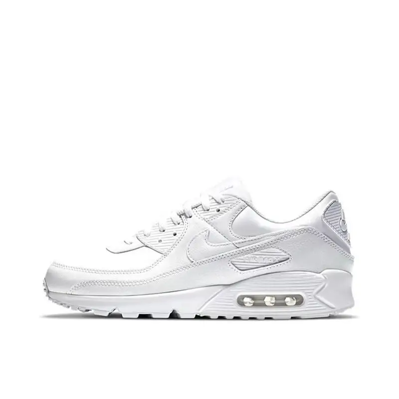 Nike Air Max 90 Men's and Women's Running Shoes with Air Cushion, Breathable, Retro Waffle Shoes, Forrest Gump Shoes, Pure White