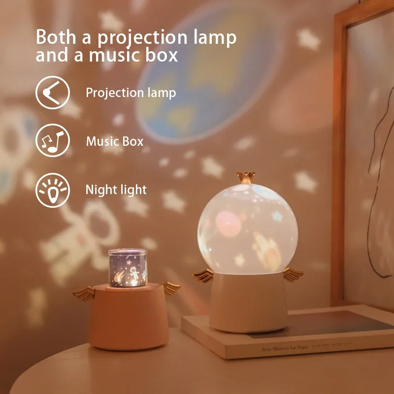 Guardian angel projection lamp LED multifunctional fantasy starry sky rotating music night light creative children's birthday