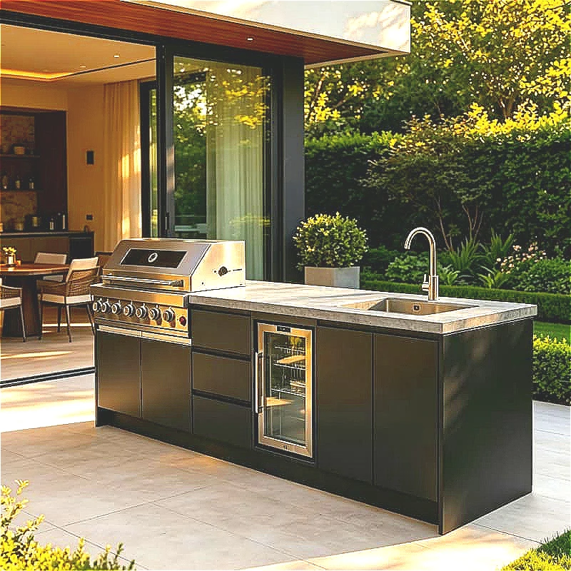 Outdoor Cooking Island BBQ Kitchen Cabinet Set With Sink Burner Storage Drawers  Garden Terrace Balcony Grill Station Customized