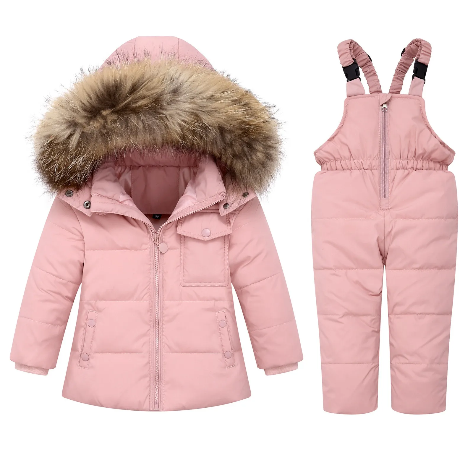 New Winter Kids Duck Down Suits Children Warm Clothing Boys Fur Collar Coat+Overall Pants For 1-6Years Baby Girls Outwear Sets