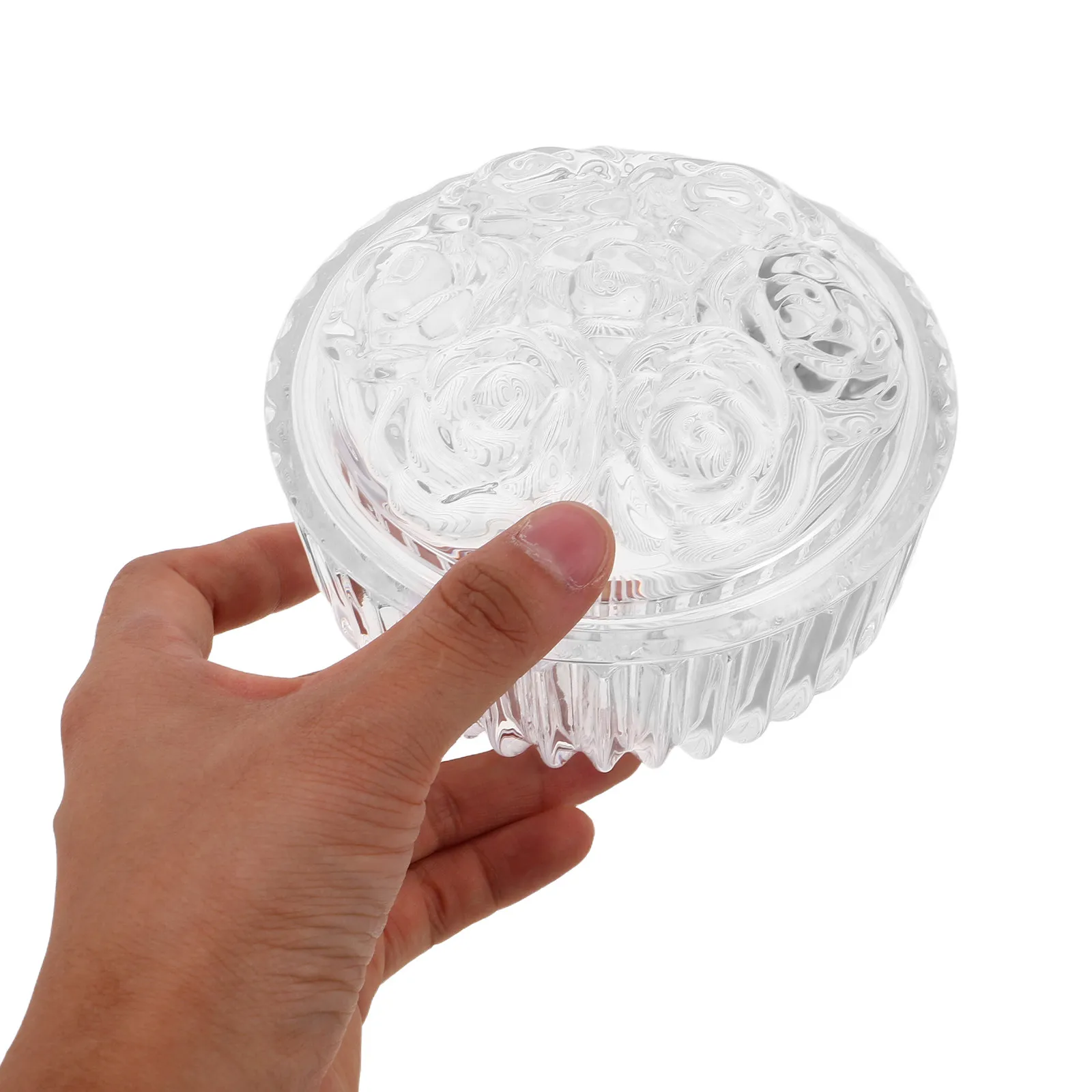 

European Style Glass Jewelry Storage Box Clear Transparent Display Case with Rose Lid Vintage Decorative Organizer for Women