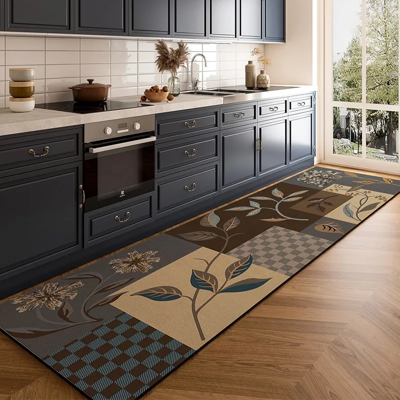 

American Light Luxury Kitchen Floor Mat Home Non-slip Oil-proof Wipeable and Wash-free Rug Waterproof Pvc Leather Floor Mats 러그