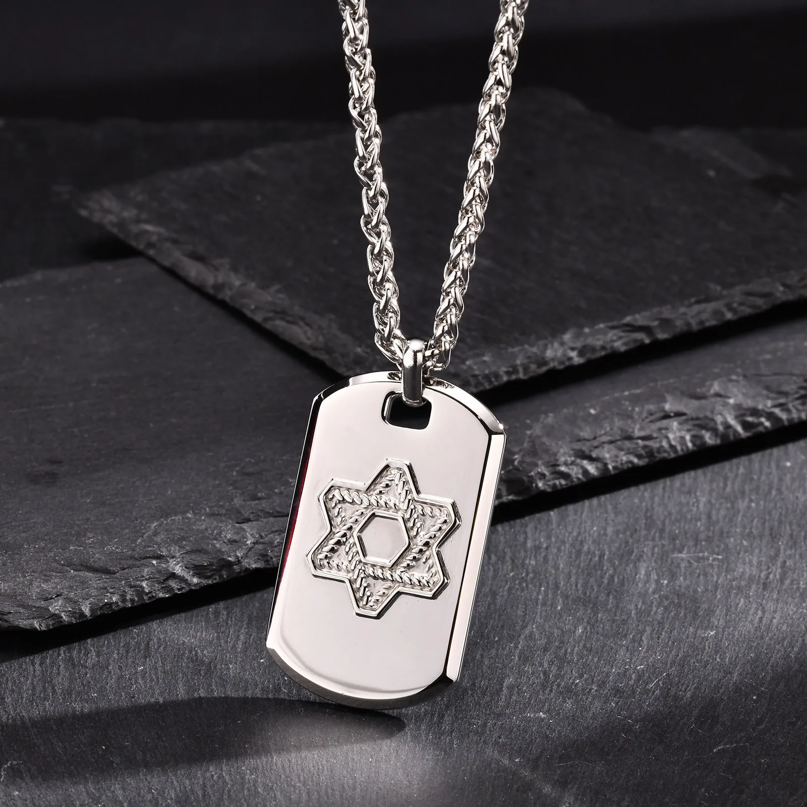 

David's Star DogTag Pendant Necklaces for Men Boys,High Polished Stainless Steel Necklace,Husband Birthday Father Gift