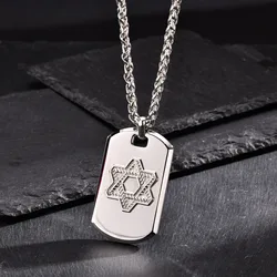 David's Star DogTag Pendant Necklaces for Men Boys,High Polished Stainless Steel Necklace,Husband Birthday Father Gift