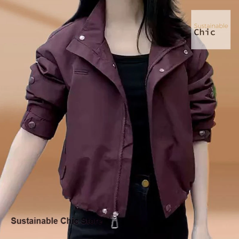 سترة نسائية ذات ياقة واقفة على الطراز الكوري للربيع والخريف قصيرة موضة جديدة غير رسمية سترة جوكر غربية صغيرة بسحاب علوي. #3