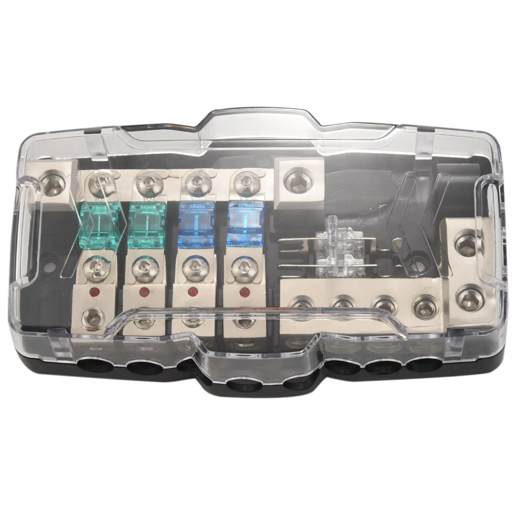 New Multi-Functional LED Car Audio Stereo ANL Fuse Holder Distribution 0/4Ga 4 Way Fuses Box Block 30A 60A 80Amp