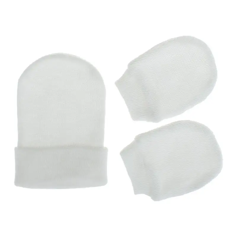 2 Pc/lot New Born Baby Hat Gloves for Newborns Cotton Baby Anti Scratching Glove Sets for Protection Face Infant Supplie