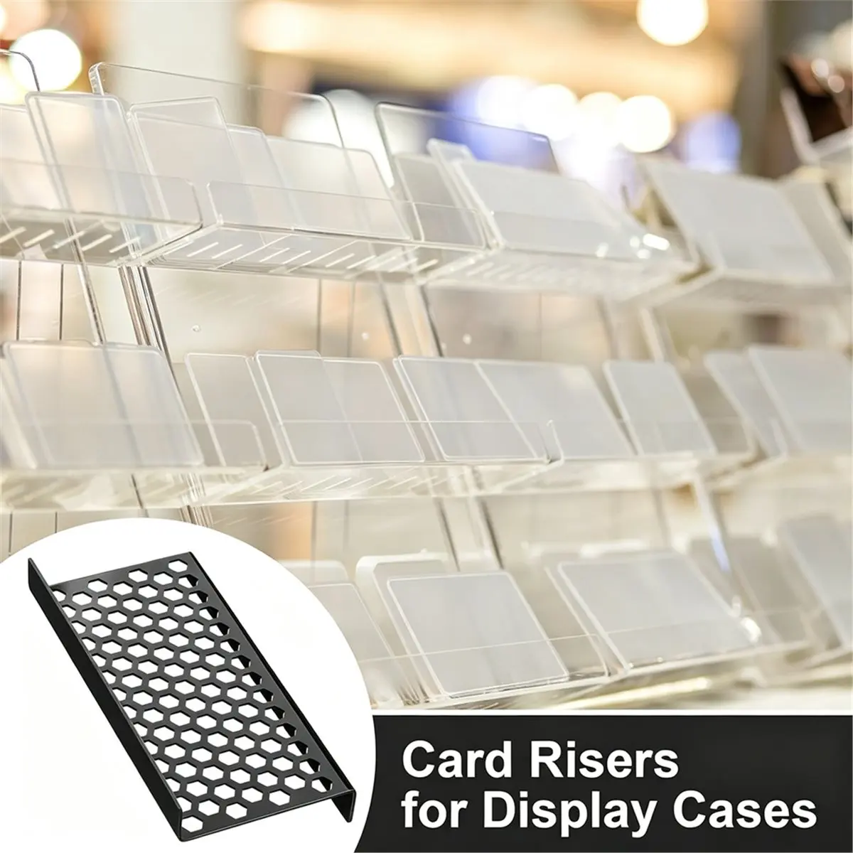 24 Pcs Trading Card Risers for Display Case, Honeycomb Acrylic Display Risers for Sport Card Board Game