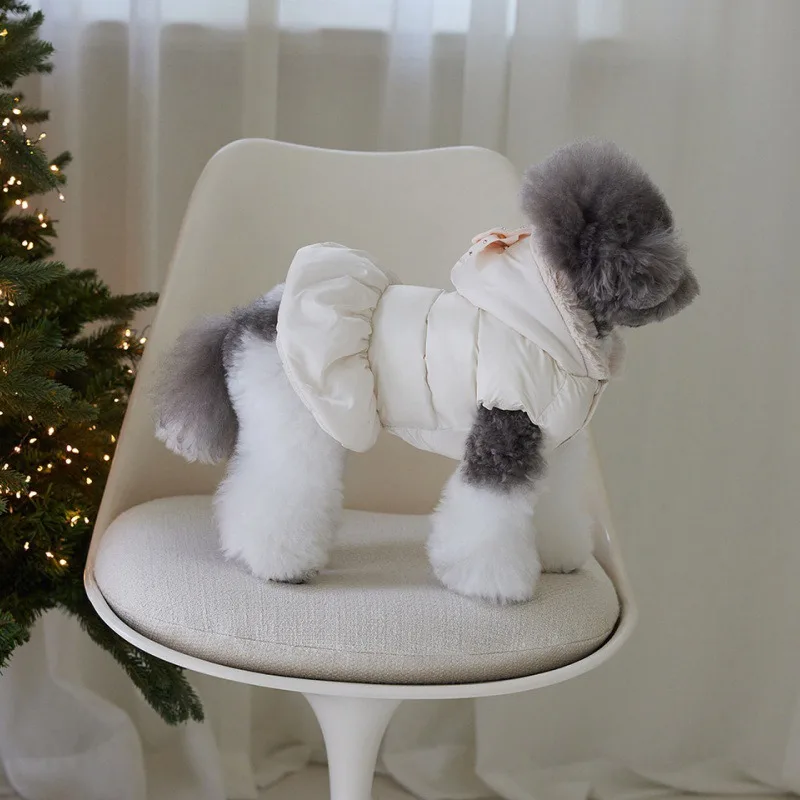 

Теплая зимняя куртка для домашних животных, праздничный костюм на Рождество и Новый год с меховым воротником для собак и кошек