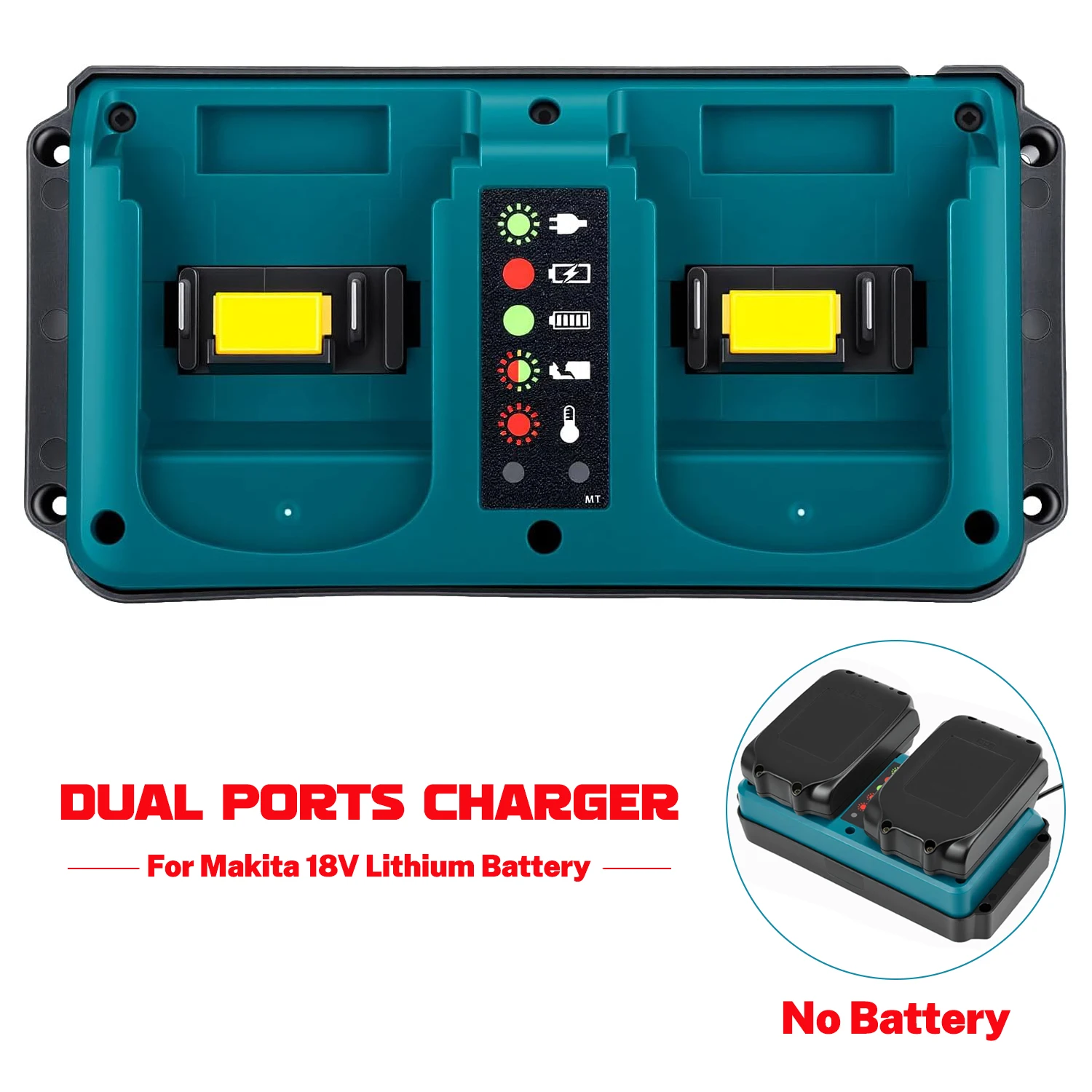 Charger Station Dual Port for Makita 18V LXT Lithium Battery, DC18RD Portable Fast Charger for BL1830 BL1860B BL1850B BL1430
