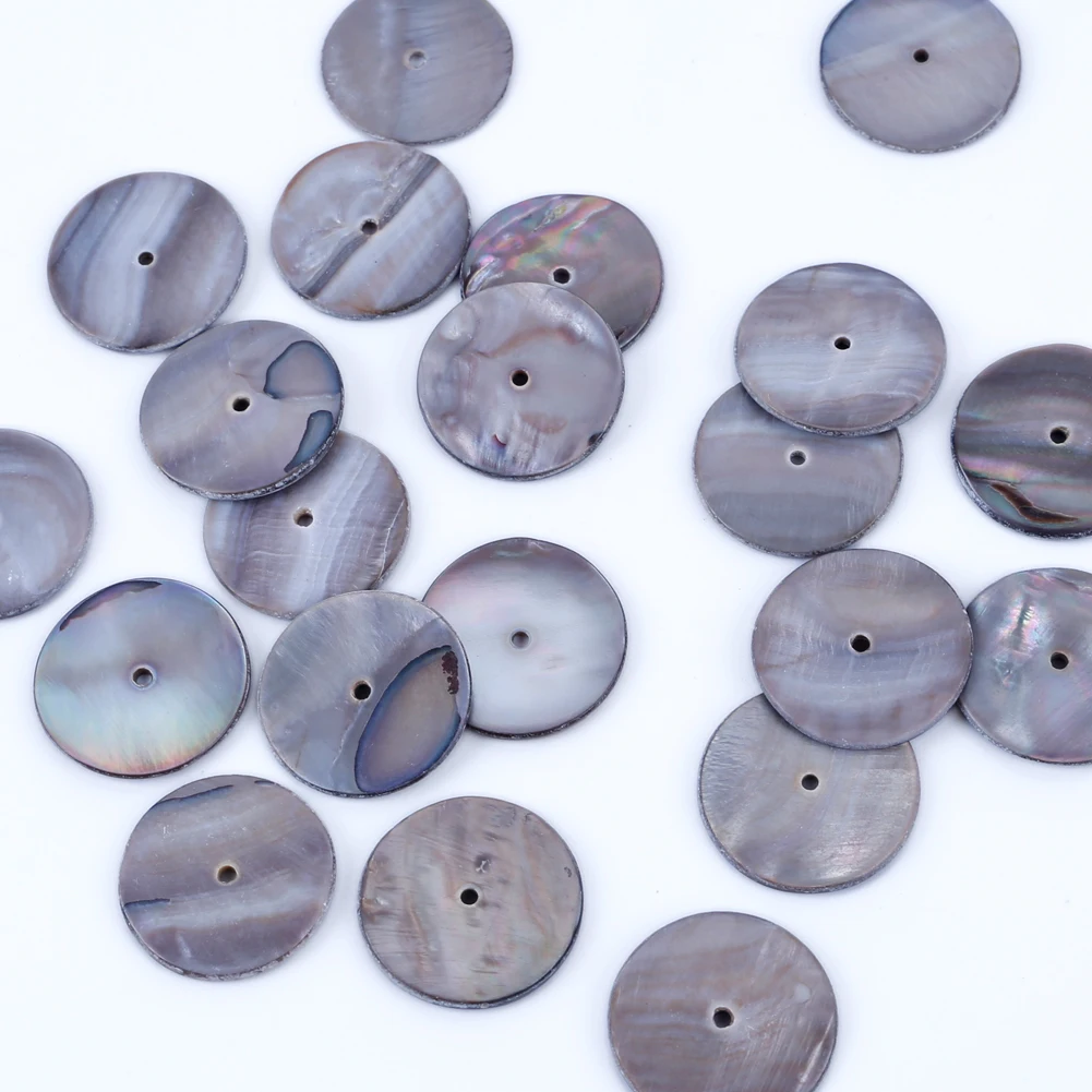 6pcs Gray Natural River Shell Jewelry Accessories Round Center Hole Charm 25mm Shell Pieces Beads Jewelry Making Supplies