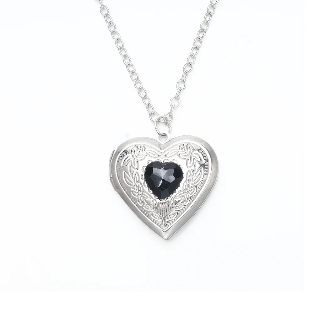 Romantic Heart Locket Pendant Openable Female Silver Color Charm Necklace for Women Men Jewelry Gift